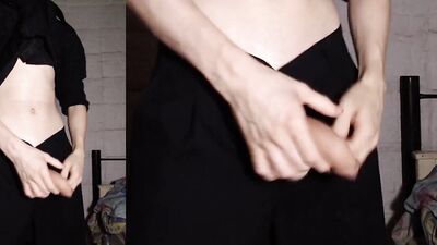 Skinny Boy Stripping Then Oiling and Jerking off - Huge Cumshot Video