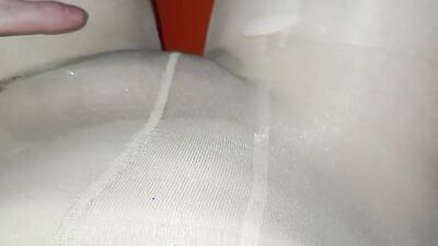 Cock jammed in pantyhose. And juicy cum in a white pussy. Part 2