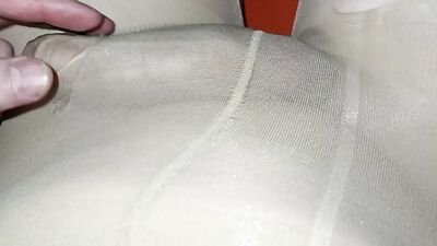 Cock jammed in pantyhose. And juicy cum in a white pussy. Part 2