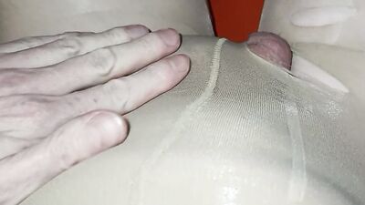 Cock jammed in pantyhose. And juicy cum in a white pussy. Part 2
