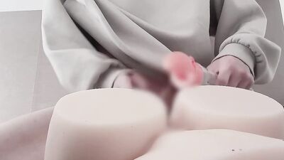 Boy gets hooked on artificial vagina and shakes his hips to have sex with it♡