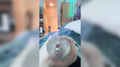 Femboy edges cock until he cums all over himself