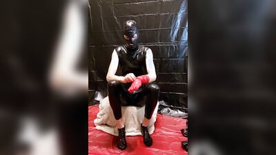 Latex catsuit and Red Latex Gloves