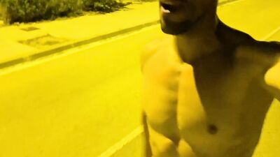Crazy naked walk at night. Risky public nudity