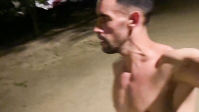 Crazy naked walk at night. Risky public nudity