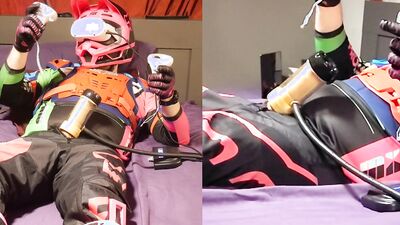 Moto biker milked while watching VR porn