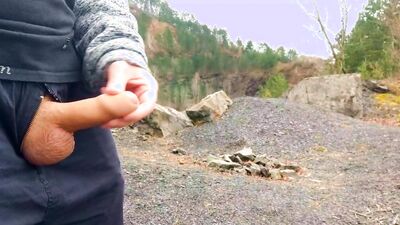 Risky masturbation, huge cum in public camp