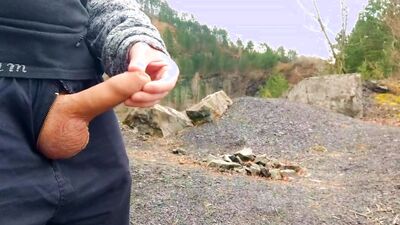 Risky masturbation, huge cum in public camp