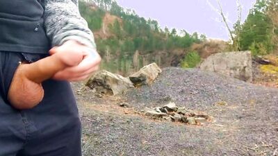 Risky masturbation, huge cum in public camp