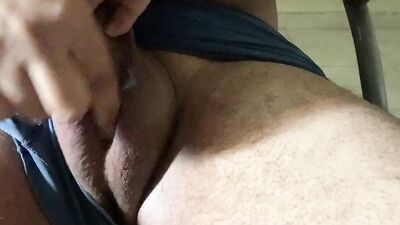 Horny guy jerking off balls and dick - intersexual