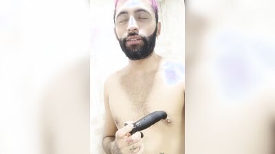 Big Dick Latino Camilo Brown Using Oil And a Vibrator In The Shower To Give Himself An Intense Prostate Orgasm