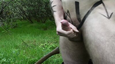 Viking Warrior masturbating in forest