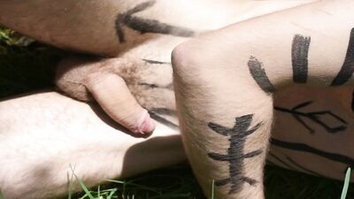 Viking Warrior masturbating in forest
