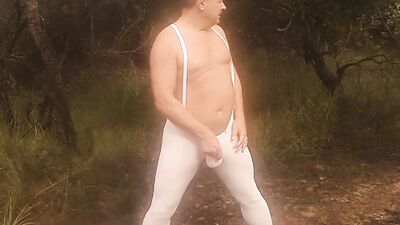 Outside in nature, bulging in a sexy Tendenze bodysuit