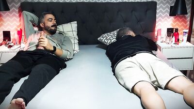 Caught jerking off my big cock next to my stepbrother while our father and mother are away