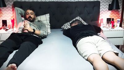Caught jerking off my big cock next to my stepbrother while our father and mother are away