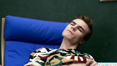 Russian Blonde Lucas Jerks His Dick While Sucking That Big Dildo!
