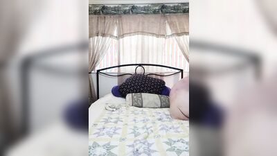 Old man stroking and showing