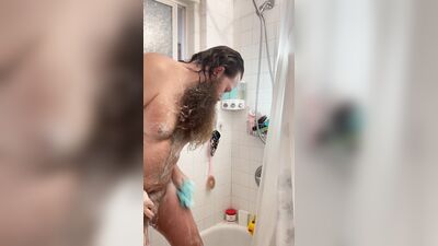 Hairy Bearded Bear Showering