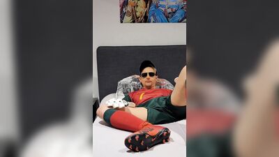 18 Soccer boy wanks and cums over his soccer shoes