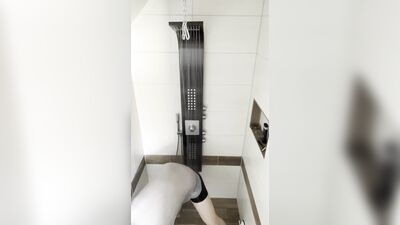 Slave tied in shower with very hot water