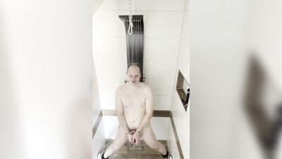 Slave tied in shower with very hot water