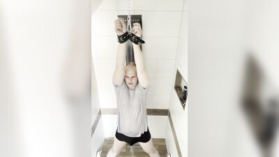 Slave tied in shower with very hot water