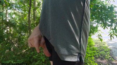 Amateur straight guy public dare with his uncut cock hanging out and on display