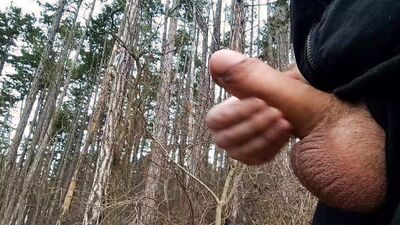 Big dick cums three times in forest