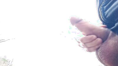 Big dick cums three times in forest