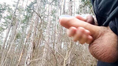 Big dick cums three times in forest
