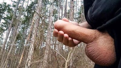 Big dick cums three times in forest