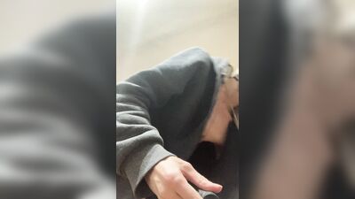 Cock masturbation while putting on a jacket to the grocery store