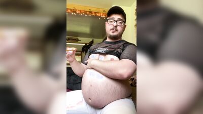 Fat ex-jock stuffs face in tight pants