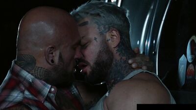 Beefy Trucker Drills Tatted Muscle Outdoors - RagingStallion