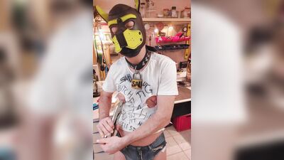 Pig Slut Whore Titten-Sau Huge Big Cock Cum shot in Workshop