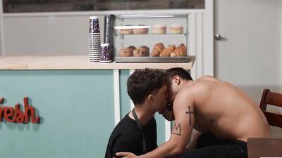 MEN - Slutty Barista Troye Dean Is Thirsty For Angel Rivera's Big Hard Cock