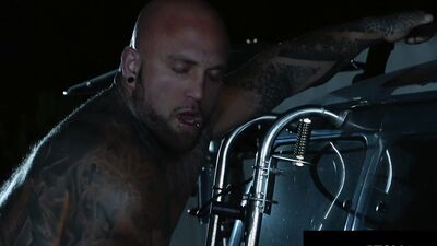 Beefy Trucker Drills Tatted Muscle Outdoors - Danny Starr, Gunnar Stone - RagingStallion