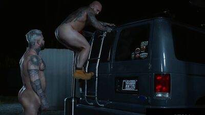 Beefy Trucker Drills Tatted Muscle Outdoors - Danny Starr, Gunnar Stone - RagingStallion