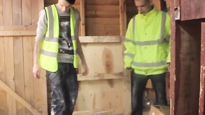 Kinky ks make a cock munching train at a warehouse