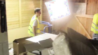 Kinky ks make a cock munching train at a warehouse