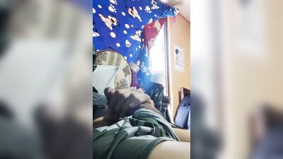 Naughty latin guy masturbates his dick alone, ends up cumming
