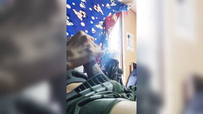 Naughty latin guy masturbates his dick alone, ends up cumming