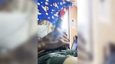 Naughty latin guy masturbates his dick alone, ends up cumming