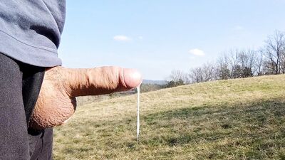 Big dick cum twice in the middle of huge meadow, anybody could watch me