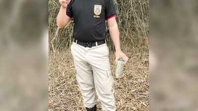 Thai uniform with sex toy outdoor