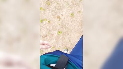 Sexy guy walks in the woods and jerks off his cock in his tight sweatpants