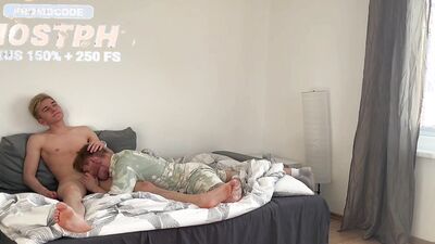 Deep head blowjob for big cock twink