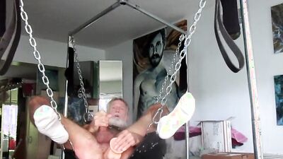 Leather Kink, Spanking, Toys, Ball Stretcher, Cum-Eating, Sling