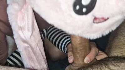 Cute bunny sucks big cock of master daddy , satisfies to hot cum !)))